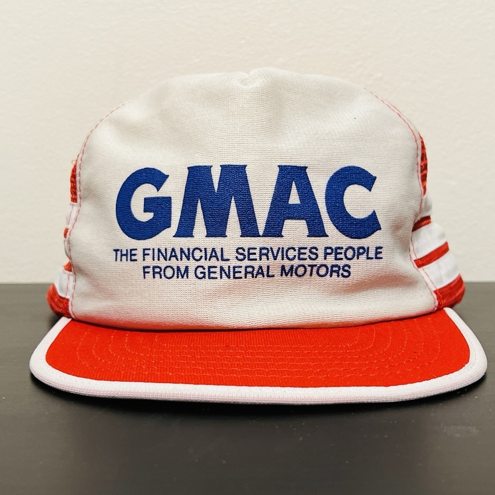 Vintage GMAC General Motors 3 Stripe Trucker Hat USA Made Snapback Cap